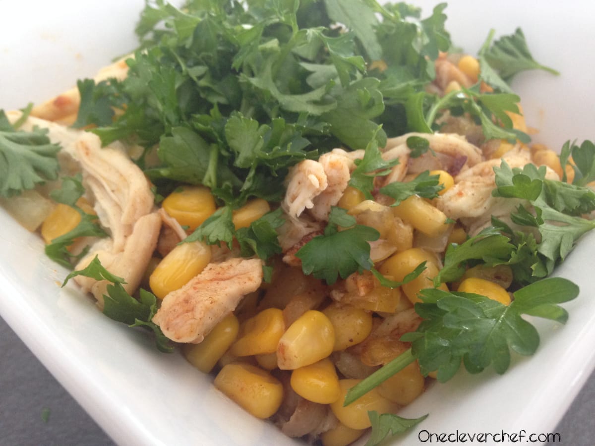 Mexican Style Warm Corn Salad With Chicken & Cilantro