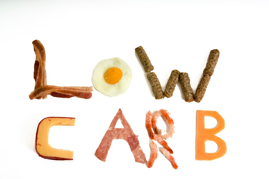 Low carb written with food