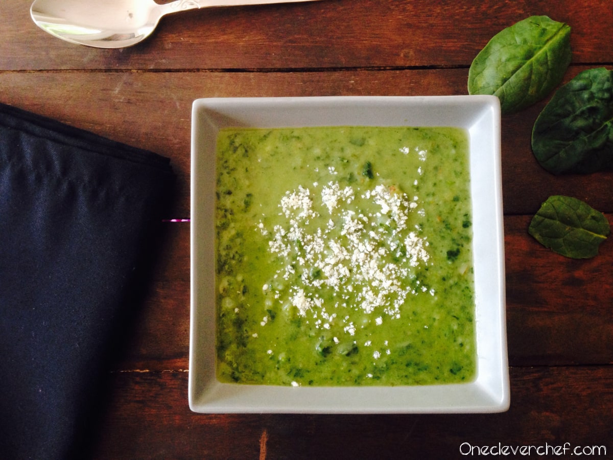 Kale And Spinach Cream Soup | www.onecleverchef.com. Green onion, garlic, lemon juice, chicken broth, potatoes, fresh spinach, fresh kale.