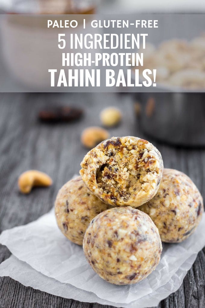 Tahini Protein Balls - I LOVE this quick and easy, 5-ingredient, no-bake healthy snack. Paleo, Gluten-Free and naturally sweetened with dates. Real Food! | Onecleverchef.com