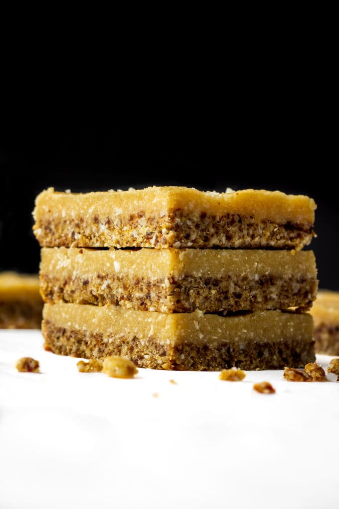 A Healthy No-Bake Vegan Vanilla Slice. It is smooth, creamy and melts in your mouth. Paleo, Vegan, Gluten-Free, Dairy-Free! | www.onecleverchef.com