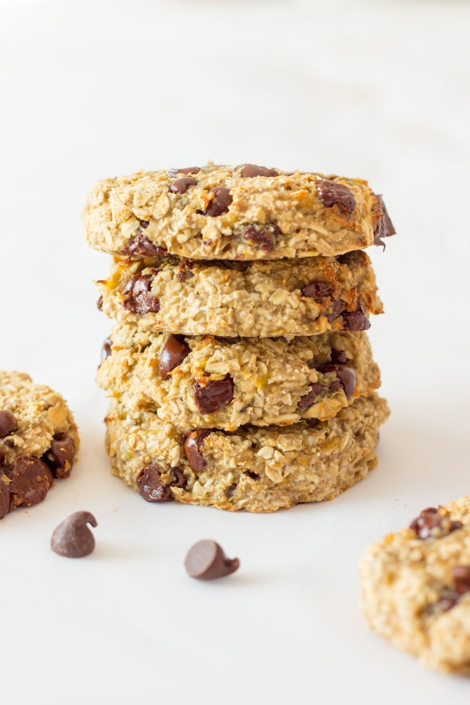 These healthy, chewy and soft 3 ingredient banana oatmeal cookies are ready under 20 minutes . They are a very simple and light version of the traditional oatmeal cookie with added dark chocolate chips. Flourless, eggless, low-calorie and low-fat these delicious cookies are made without butter, brown sugar or baking soda. Vegan, gluten-free and dairy-free. Are you on a low cholesterol diet? Give these a shot!