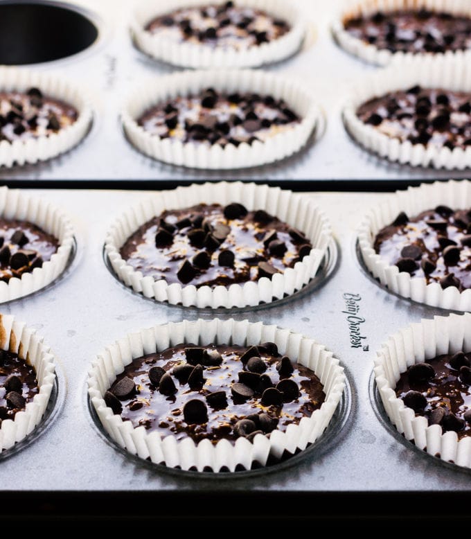 These delicious chocolate protein muffins are the perfect way to reward yourself after a hard workout. Super moist and cakey, these healthy chocolate protein snacks are naturally sweetened with banana and maple syrup. Gluten-free, vegan, dairy-free, egg-free, flourless, kid-friendly and refined sugar-free. | www.onecleverchef.com