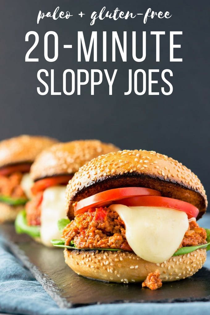 These quick and easy paleo sloppy joes can be made, from scratch, in just 20 minutes. This clean eating, kid-friendly recipe is the perfect weeknight meal and is guaranteed to please the whole family. Gluten-free and dairy-free options also available. | www.onecleverchef.com #paleo #gluten-free #weeknightmeal #20-minute #comfortfood #healthy #cleaneating