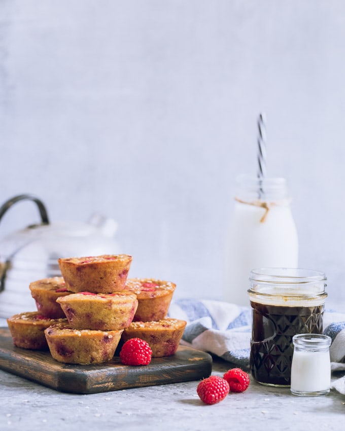 Lemon raspberry muffins on a cutting board