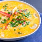 This Coconut Curry Chicken Soup with Quinoa is easy to make, healthy and ready in under 30 minutes. King of the thai comfort foods, this delicious red curry soup is full of veggies, gluten-free, and can be made paleo, vegan and low-carb with a few simple ingredient swaps. 