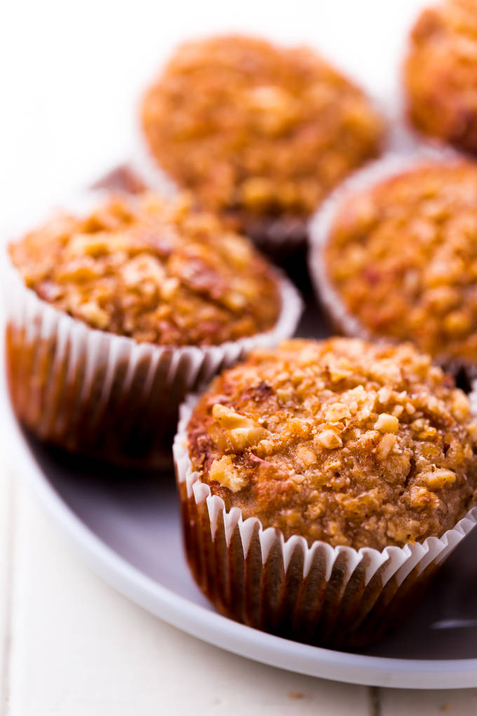 Banana oat protein muffins in a muffin tray.