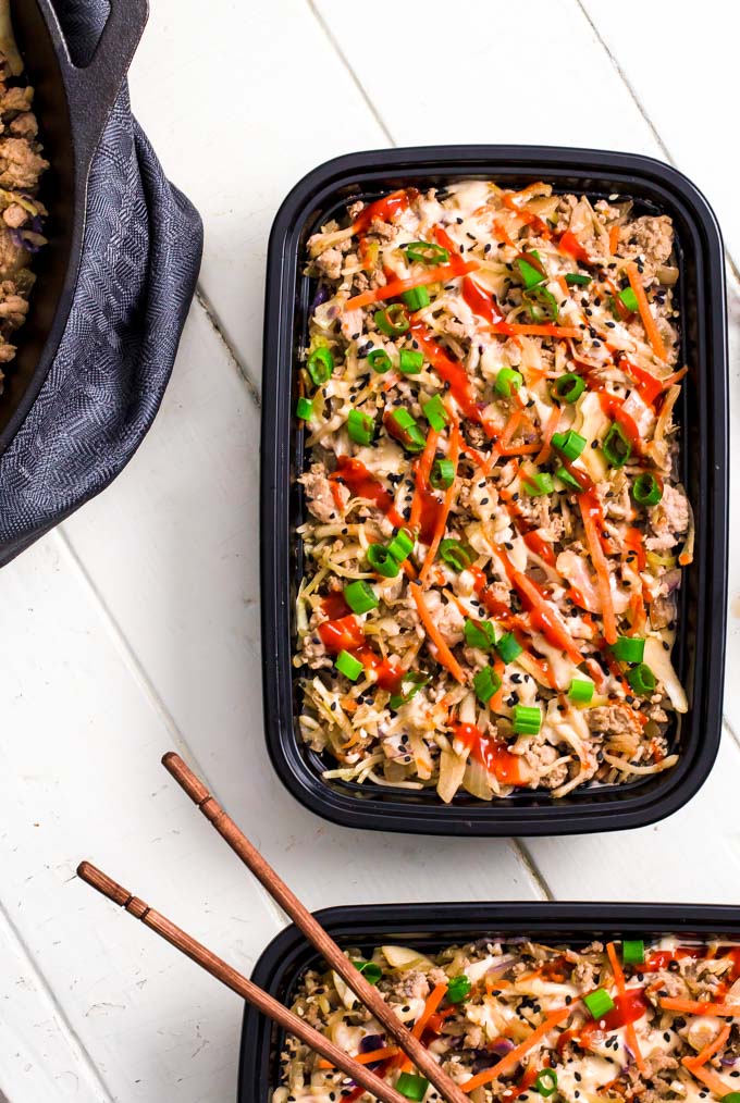 Egg roll in a bowl in meal prep containers