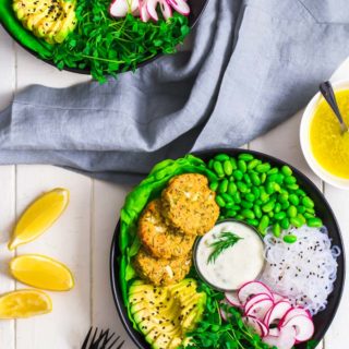 Low-Carb Salmon Patties on a bed of greens.
