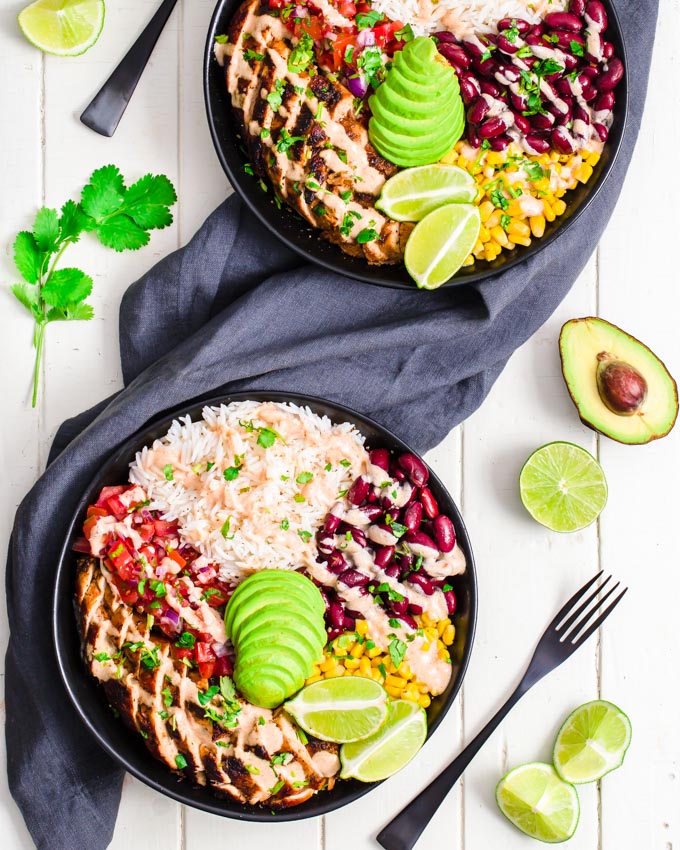 Two burrito meal prep bowls