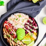 Close up of a burrito bowl meal prep