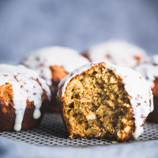 Carrot Cake Protein Muffins on a cooling rack