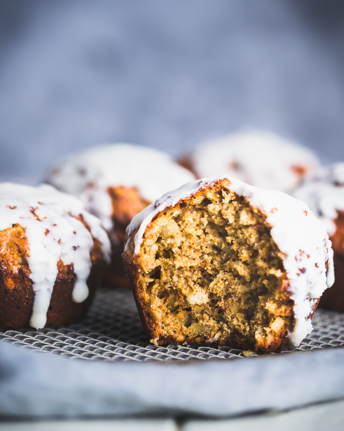 Carrot Cake Protein Muffins on a cooling rack