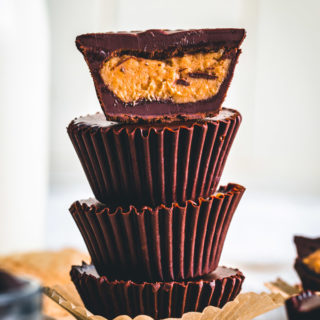 Dark Chocolate cups stacked on top of each other