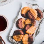 Peanut butter collagen protein cookies on a silver tray