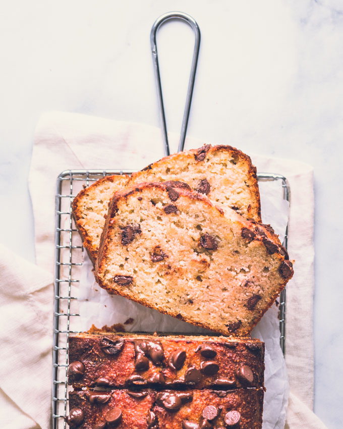 Protein Banana bread on a cooling rack.