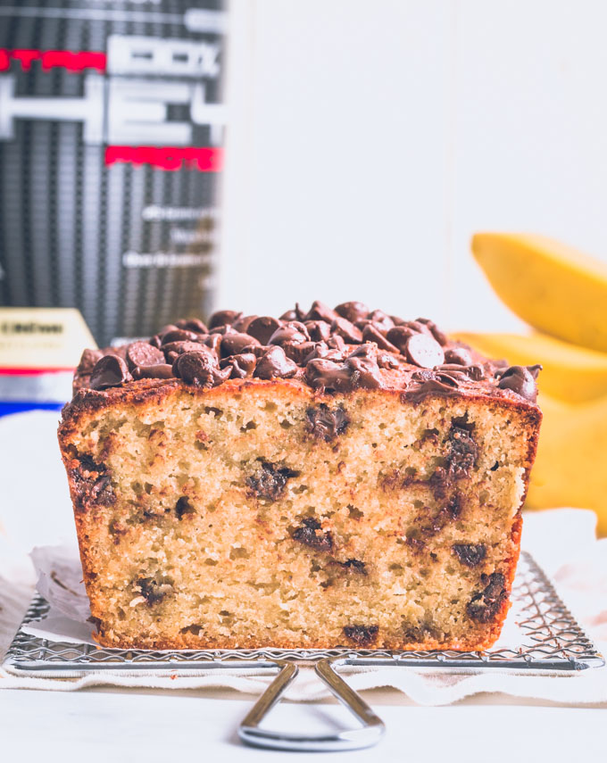 Protein Banana bread on a cooling rack.