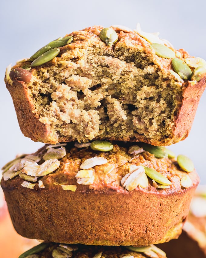 Pumpkin Protein Muffins stacked