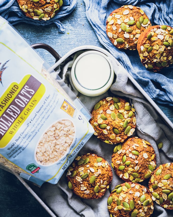 Pumpkin Protein Muffins in a metal tray