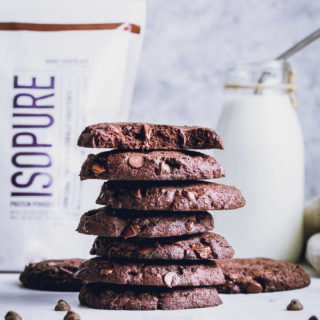 Double chocolate protein cookies, stacked