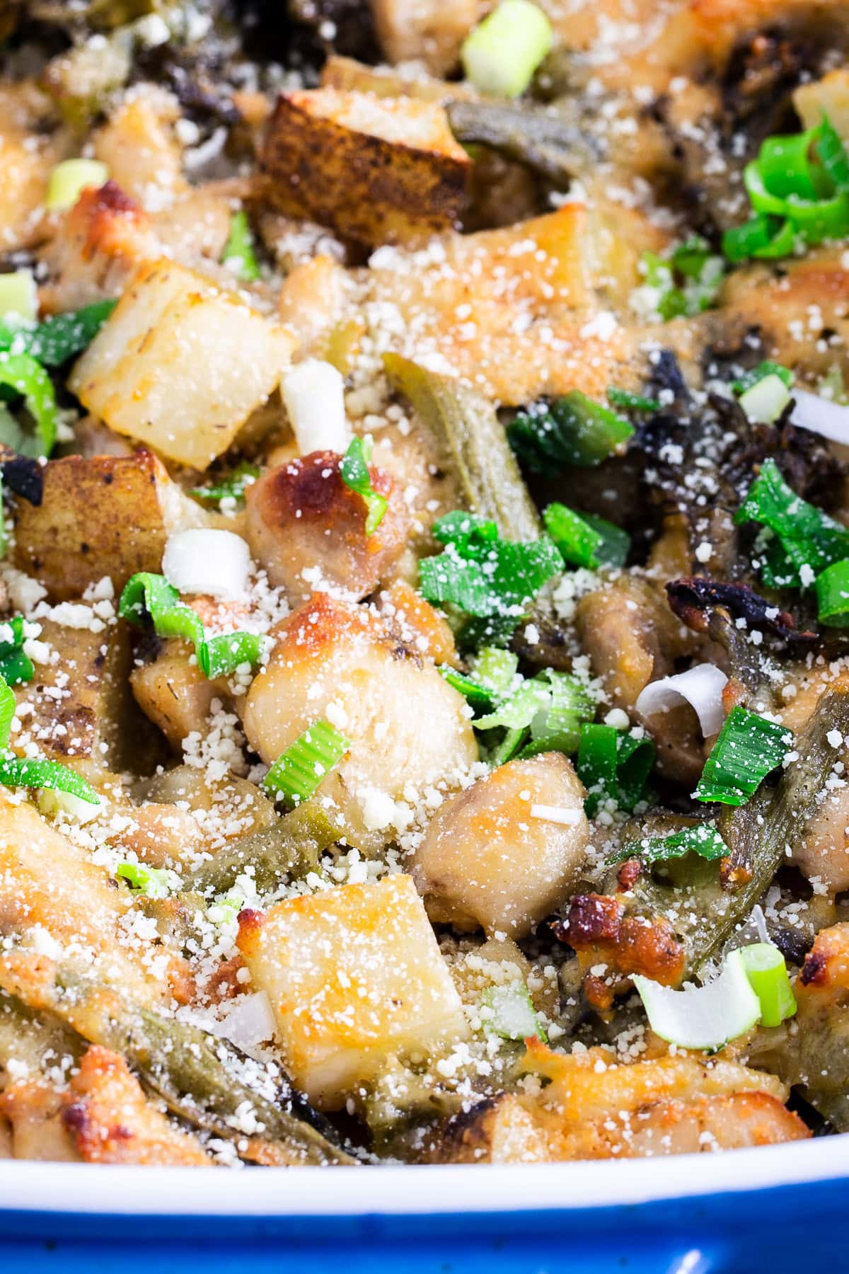 Chicken Broccoli Potato Casserole in the casserole closeup