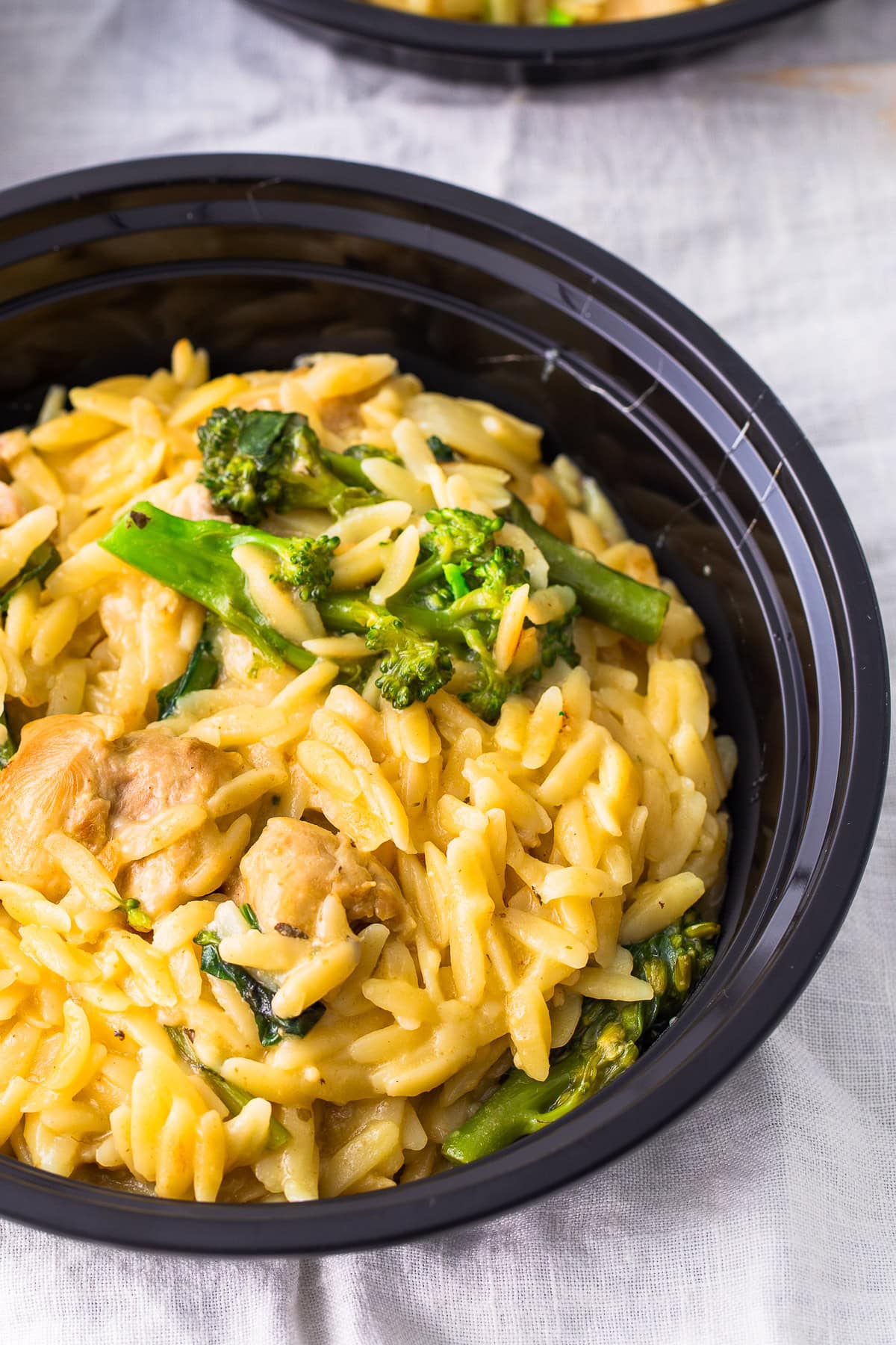 Chicken Broccoli Orzo Casserole in a prep bowl