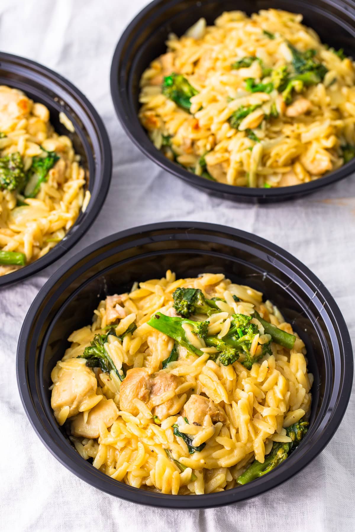 Chicken Broccoli Orzo Casserole in a prep bowl