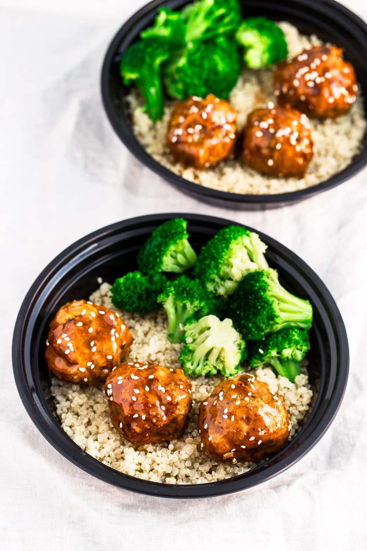 Honey Garlic Chicken Meatballs in a meal prep bowl